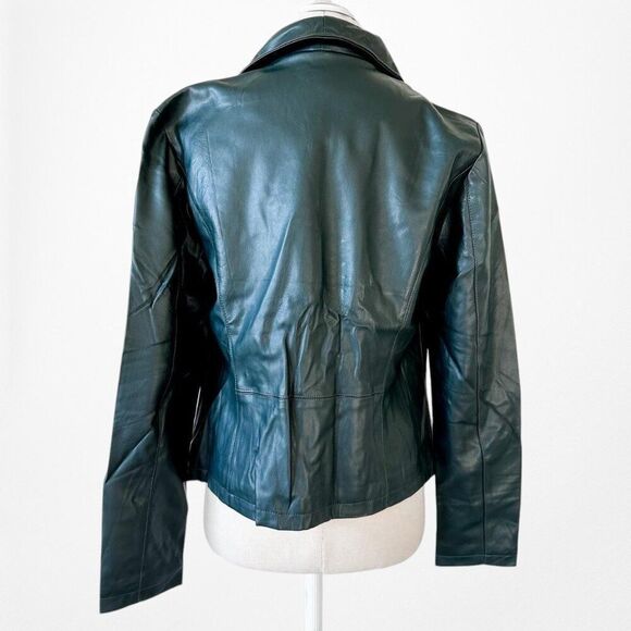 Vintage Y2K Dark Green Motorcycle Faux Leather Jacket Size 6/M - Picture 5 of 6